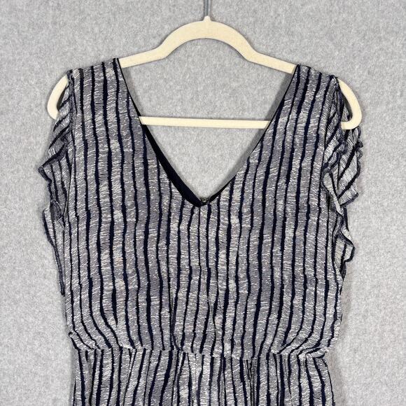 Cortefiel Dress Small Navy Flowy Flutter Elastic Waist Comfort Beachy Nautical - Picture 2 of 12